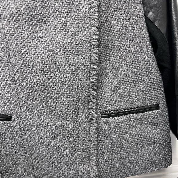 VINCE Gray and Black Blazer preppy leather with Asymmetrical Closure M - Picture 11 of 11
